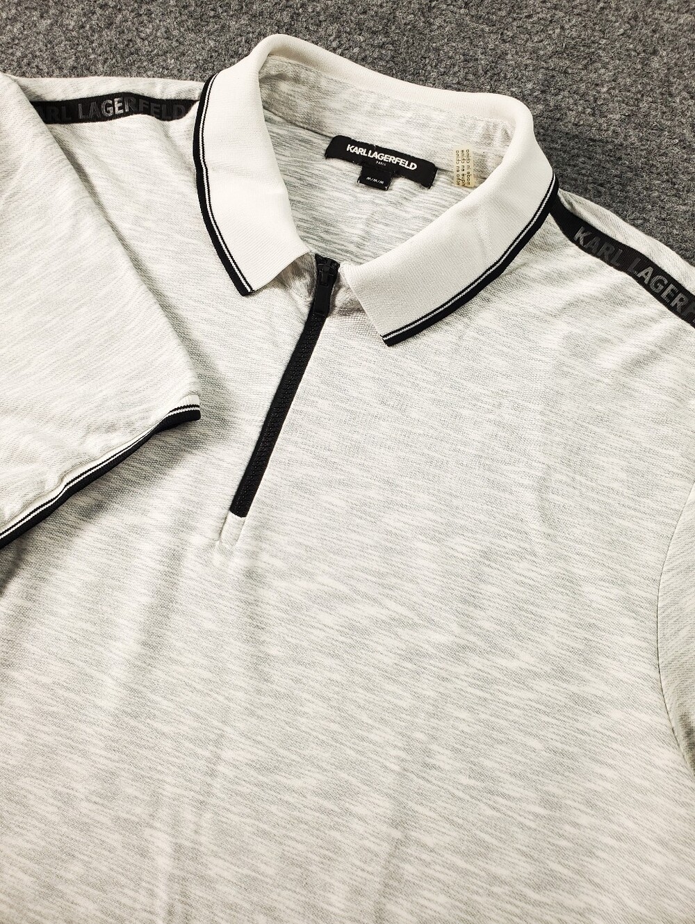 Karl Lagerfeld Paris Polo Shirt Mens Medium Zip Collar Spandex Stretch Preppy
